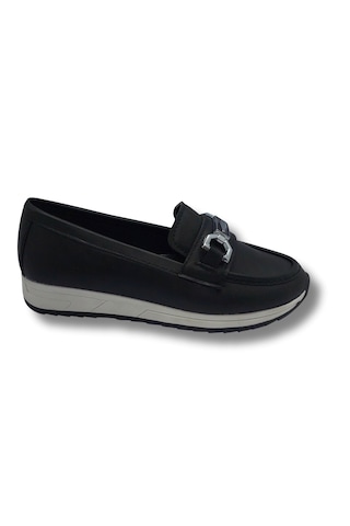 Tarzbu Kadın Siyah Taşlı Tokalı Comfort Loafer Ayakkabı, Rahat Taban, Düz Kadın Babet Ayakkabı Tarzkldüztas1 1961 Sıyah