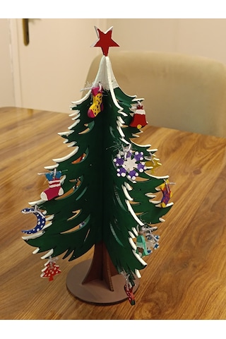 Ahşap Yılbaşı Ağacı Boyama Seti 28cm - Ahşap Süslü