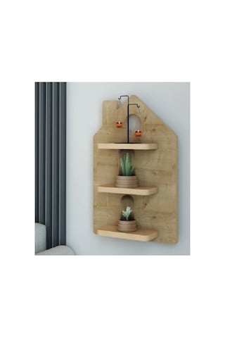 Ev Şeklinde Ahşap Dekoratif Duvar Rafı 51x33 Cm Kahverengi