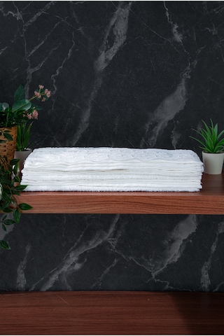 Dantelli Güpürlü Lüks %100 Pamuk Çeyizlik 6 Lı El Yüz Havlu Seti 40x70 - Beyaz - 4400 Beyaz