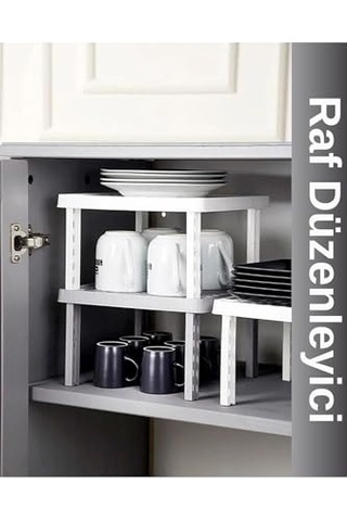 3'lü Kare Plastik Raf Düzenleyici Raf Yükseltici Dolap Içi Organizer Genel
