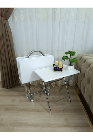 Çanta Zigon Sehpa,4'lü Sehpa, Zigon Sehpası, Mdf Mebran - Beyaz