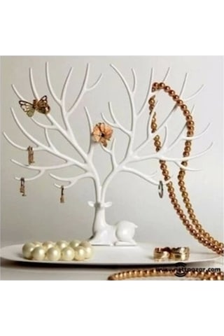 Geyik Tasarımlı Takı Standı Beyaz Renkli