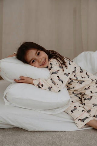 Köpek Baskılı Yaka Detaylı Çocuk Pijama Takımı Krem