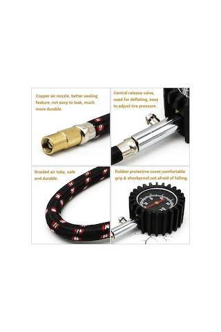 Wezone Oto Lastik Basınç Ölçer 0-100 Psı - 165mm Hava Borulu Metal Baskül, Psı/bar Ölçüm Aralığı