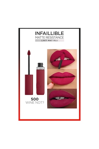 L'Oréal Paris Infaillible Matte Resistance Likit Mat Ruj 500 Wine Not