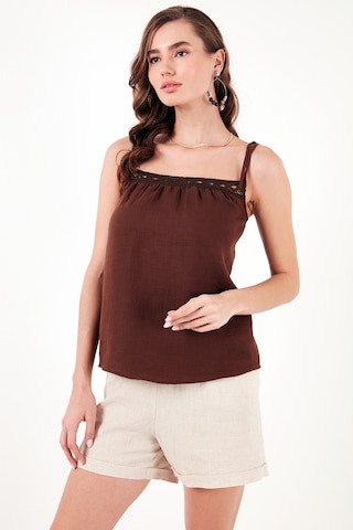 Lela Pamuklu Regular Fit Ip Askılı Bayan Bluz 611Bz0299 Kahve