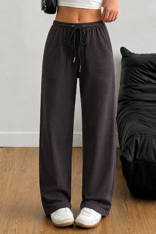 Tarz Cool Kadın Keten Karışımlı Regular Fit Beli Lastikli Bağcıklı Yüksek Bel Günlük Pantolon Kahverengi