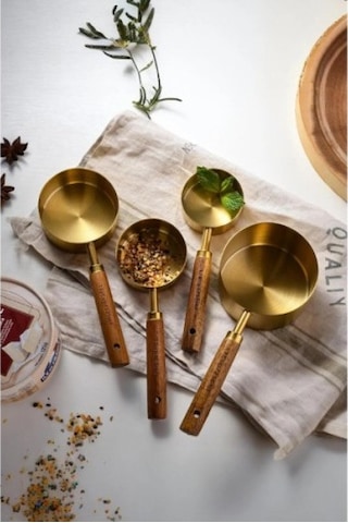 Büro Ev Ofis Mutfağı İçin 4parça Ahşap Saplı Ölçü Kaşığı Seti Gri