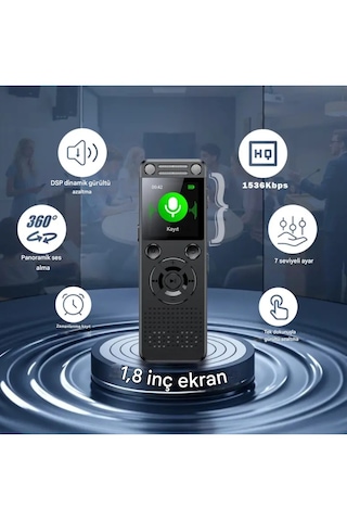 Metal Ses Kayıt Cihazı 32gb Çift Hoparlör, Kristal Mikrofon, 75 Saat Pil, Gürültü Azaltma