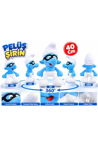 Oyuncak Peluş Şirinler Şirin Baba-şirine-gözlüklü Şirin-gülen Şirin Sevimli Oyun Arkadaşı Hediyelik 40 Cm Mavi - Siyah