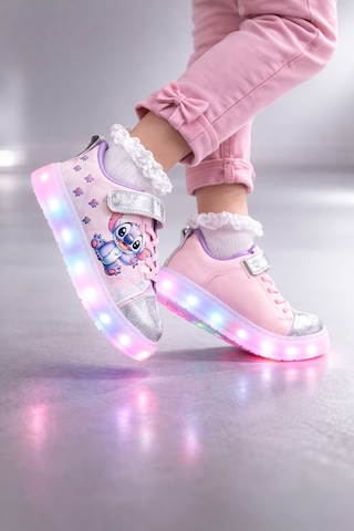 Minibonito Kız Çocuk Desenli Işıklı Led Tabanlı Simli Cırt Cırtlı Sneaker Gümüş