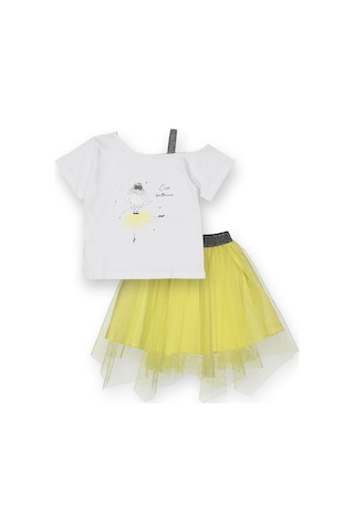 Novy Baby Tüllü Etek Düşük Omuzlu Tshirt Kız Çocuk 2'li Takım - 2-9 Yaş