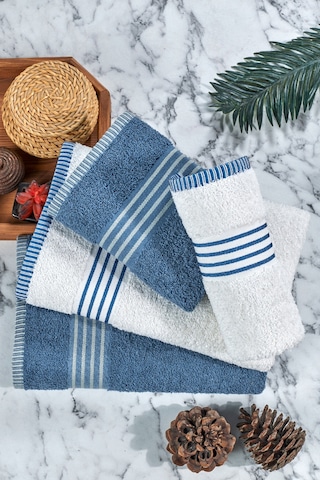 Rebeka Oscar  Banyo Havlu Seti  Yumuşak Havlu Seti  1200 Gram Krem - Mavi