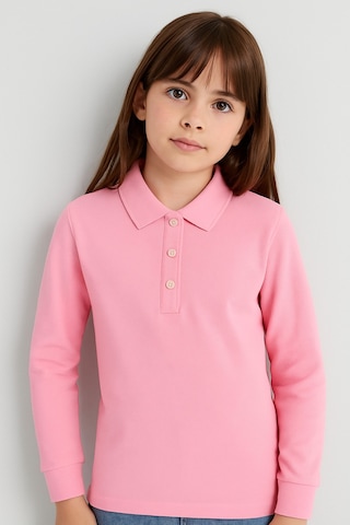 Esila Kids Çocuk Tişört Uzun Kollu Polo Yaka Tişört Seti Pamuklu Okul Üniforma Ve Tişört 5-14 Yaş 6340 Pembe