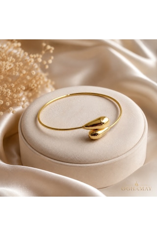 Kadın Gold Çelik Damla Uçlu Bileklik Kararmaz Paslanmaz Minimal Şık Kelepçe Bilezik Diğer