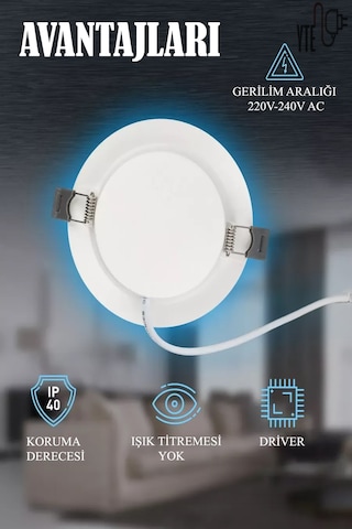 18 W Beyaz Sıva Altı Yuvarlak Led Panel 6500 K Yüksek Kalite Beyaz - Beyaz