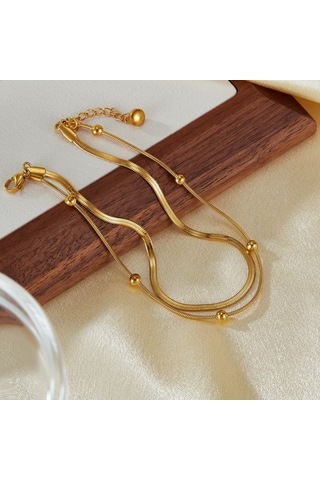 Sones Opk Gz198 Basit Paslanmaz Çelik Çift Katmanlı Boncuk Bileklikler Altın