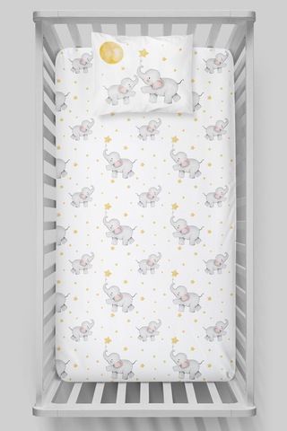 Organik Bebek Boy Lastikli Çarşaf Seti 70x130 - Hayalperest Fil