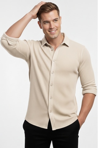 Deepsea Bej Slim Fit Örme Kumaş Likralı Erkek Gömlek Nefes Alan Esnek Ve Modern Tasarım 2602604 Bej