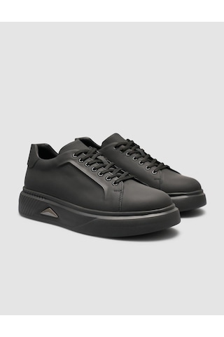 %100 Nubuk Deri Siyah Erkek Sneaker Siyah