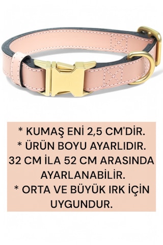 Hakiki Deri Köpek Boyun Tasması, Kişiye Özel Künyeli Lux Seri Pd Açık Pembe