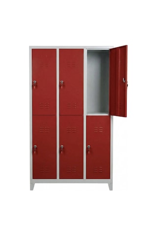 Standart 6 Gözlü Soyunma Dolabı Kırmızı 118x40x198