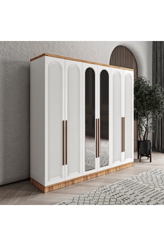 Rosa 6 Kapaklı Aynalı Komple Mdf Gardırop - Elbise Dolabı