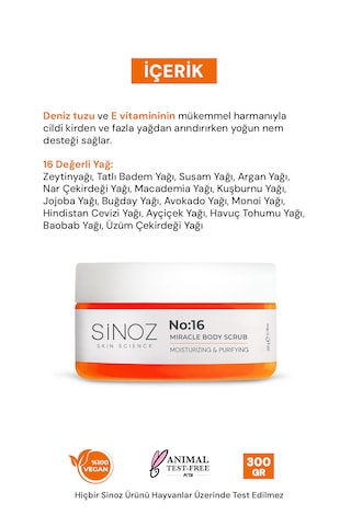 Sinoz No:16 Yoğun Nemlendirici ve Besleyici Vücut Peeling 300 G