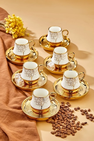 Autmn 6 Kişilik Porselen Desenli Çay Fincan Takımı