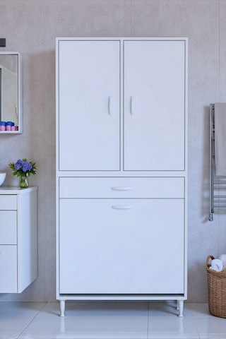 Eliusta Wall Beyaz Banyo Dolabı 65 Cm Tek Göz Bölmeli Sepet 65x171x32,5 Cm 4 Raflı Mutfak/banyo Dolabı Beyaz