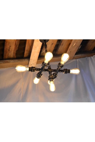 Demir Boru Tavan Lambası, Endüstriyel Malzeme Rustik Tavan Avize Siyah