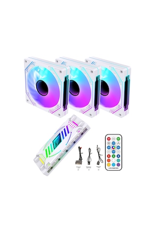 Ng-a120w 3'lü Set 120mm Argb Pwm Kasa Fanı Ve Kumandalı Kontrolcü Beyaz