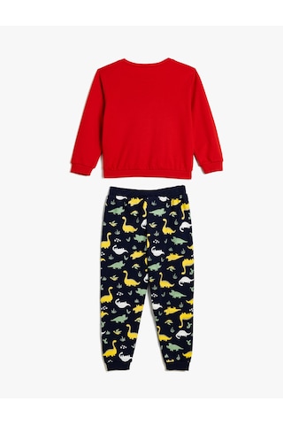 Koton Pamuklu Pijama Takımı Dinozor Baskılı Kırmızı 5wmb10024tk Kırmızı