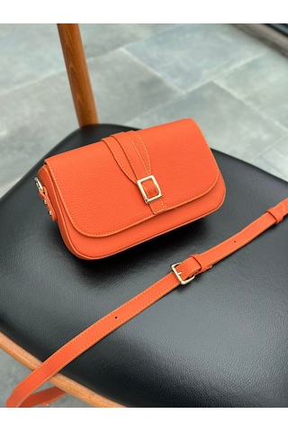 Mft Leather Hakiki Deri Kadın Çanta Viola 1524 Flother Mat Turuncu