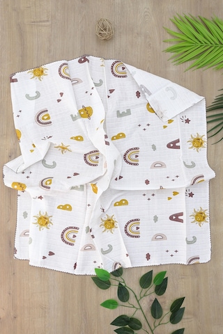 Kız Bebek Çift Katlı Müslin Kundak Battaniye Stl6910 Beyaz - Fuşya