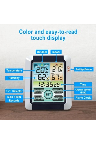 Topshop1 Beyaz Kablosuz Hava Durumu Istasyonu Renkli Ekranli Ic Dis Mekan Sicaklik Olcer Sensorlu