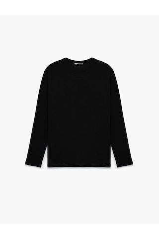 Koton Regular Fit Pamuklu Uzun Kollu Bisiklet Yaka Tişört Siyah 6sam10386mk
