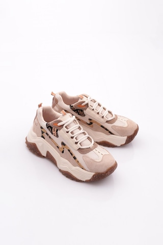 Dgn 65135 Kadin Kalin Taban Spor Ayakkabi Bej Rose Leopar