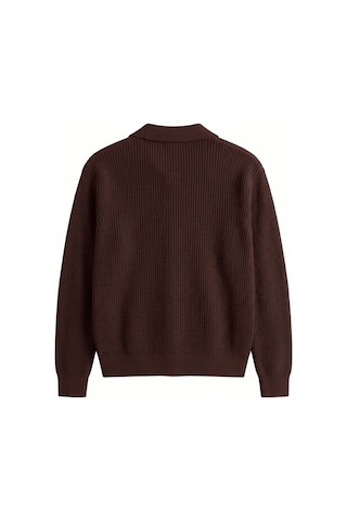 Genıus Store Erkek Hırka Oversize Kalıp Düğmeli Polo Yaka Triko Kazak Çekme/uzama Yapmaz Erkek-hırka Kahverengi