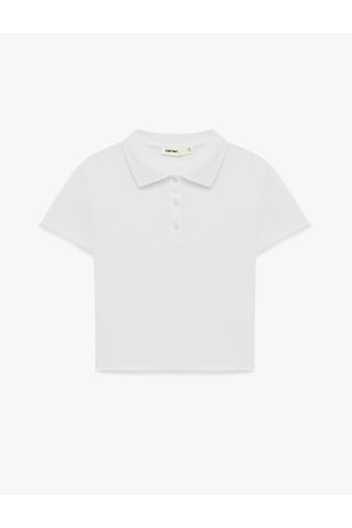 Koton Pamuklu Slim Fit Kısa Kollu Düğmeli Polo Yaka Tişört Beyaz 6sak50482ek