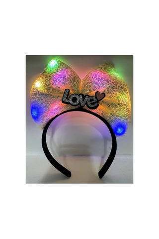 Led Işıklı Love Yazılı Sarı Fiyonk Taç Kız Çocuk Parti Tacı Çok Renkli