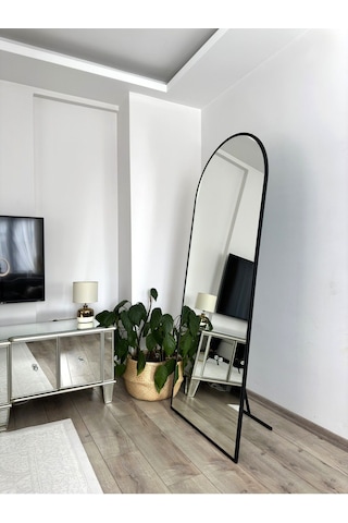 Effe Siyah Metal Çerçeveli 180x80 Cm Oval Ayaklı Boy Aynası