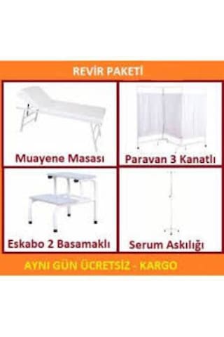 4 Lü Revir Set Muayene Masası Paravan Eskabo Serum Askısı