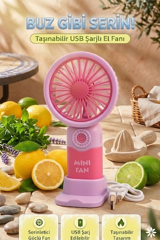 Fitfiyat Pudra Pembe Mini Taşınabilir Sessiz El Fanı 3 Hız Ayarl Mini El Pervanesi Soğutucu-vantilatör