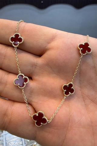 5 Li Bordo Yonca Kolye 45 Cm Altın