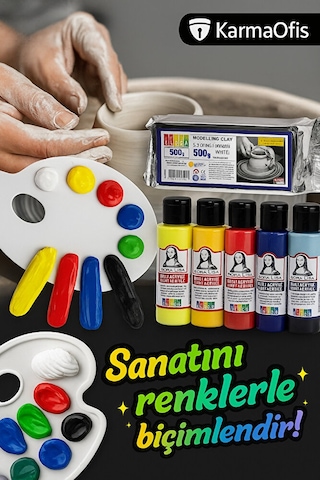 Seramik Kil 500 G + 6 70 Ml Akrilik Boya Modelleme Boyama Seti