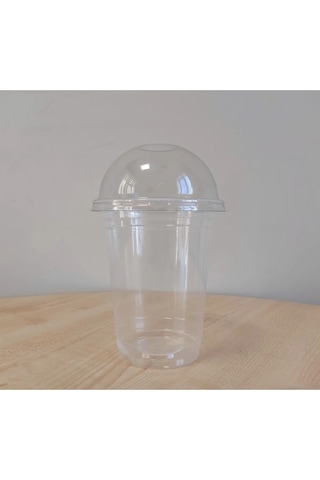 Plastik Şeffaf Bardak 95x400cc 14 Oz Bardak +bombe Kapak 300'lü