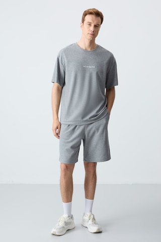Tommy Life Gri Melanj Pamuklu Kalın Yumuşak Dokulu Oversize Fit Basic Erkek Şort Takım - 85257 GRİ MELANJ