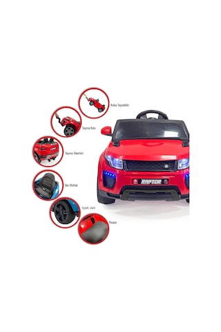 Raptor Gt 12 Volt Uzaktan Kumandalı Mp3 Bluetooth Destekli Otomatik Fren Sistemli Çocuk Akülü Araba Kırmızı